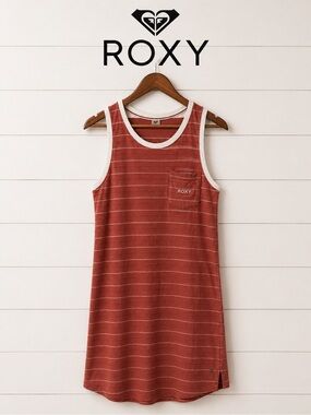 Roxy Striped Sleeveless Crew Neck T-Shirt Burnt Orange White size S